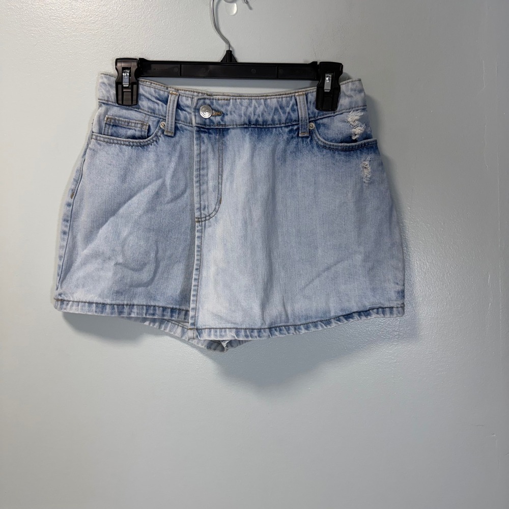 True Craft Womens‎ Light Wash Distressed Denim Skort Size 4 High Rise